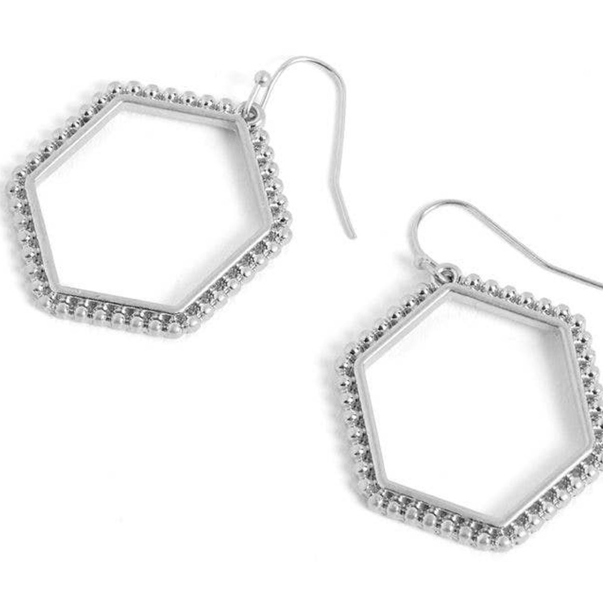 Textured Hexagon Earrings - Silver